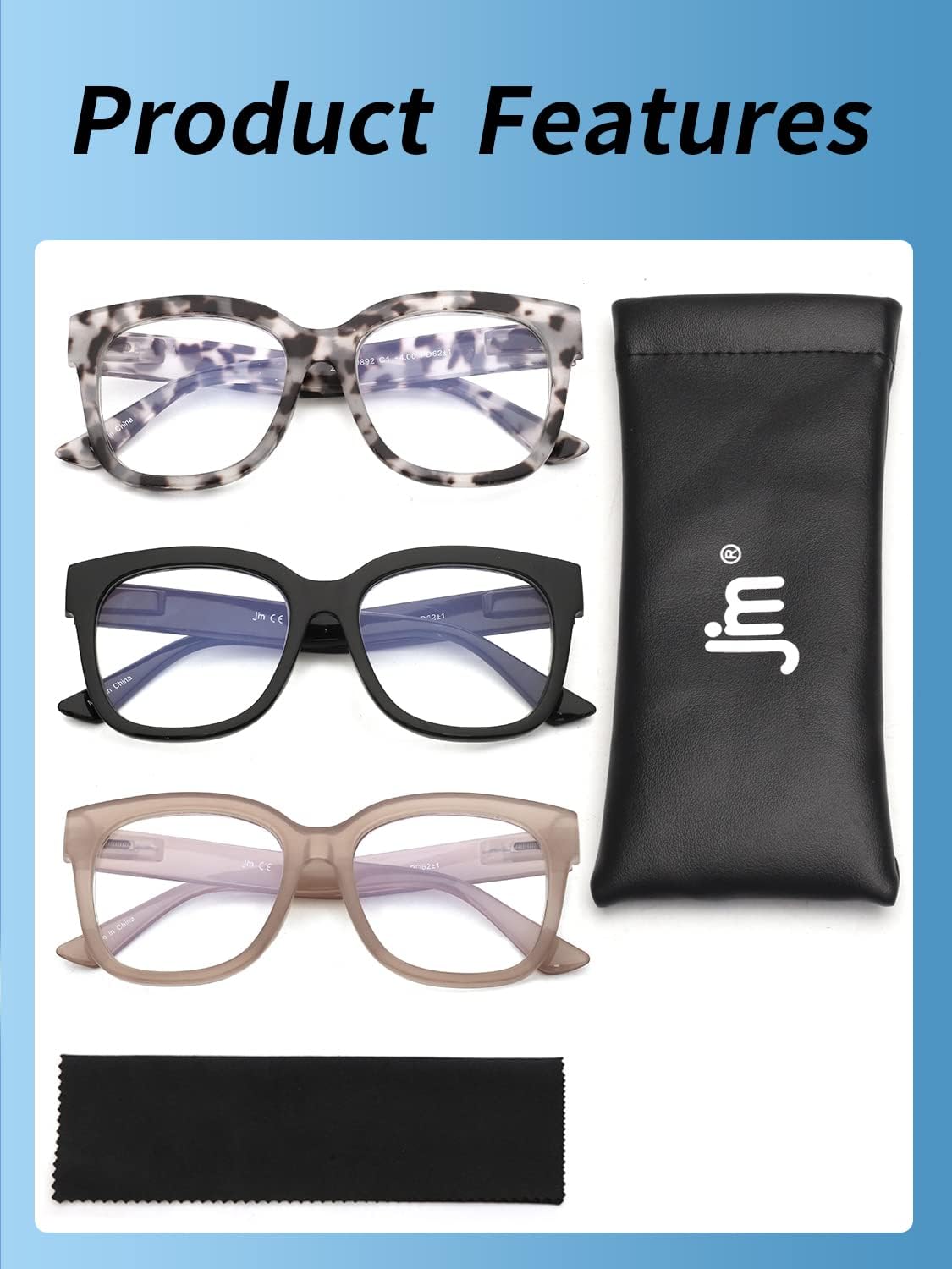 Thumbnail 6 de JM 3 Pack Oversized Reading Glasses for Women with Blue Light Blocking Lenses & Spring Hinge (Large Square)