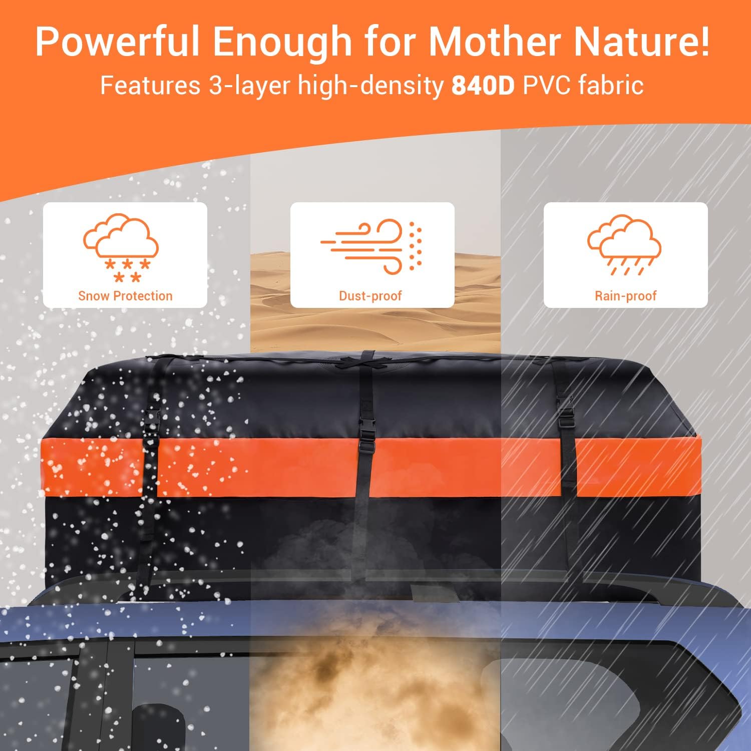 Detalle de Ohuhu Car Roof Bag 21 Cubic Feet: Waterproof, Anti-Slip Mat, and Ready for Any Road