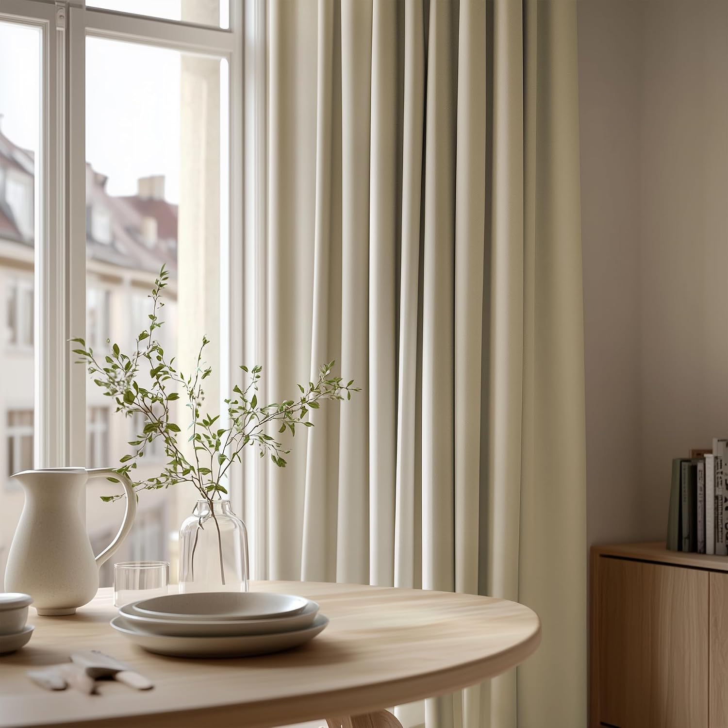 Thumbnail 2 de Deconovo Room Darkening Thermal Insulated Eyelet Curtains (Beige) — 2 Panels, Ring Top for Bedroom