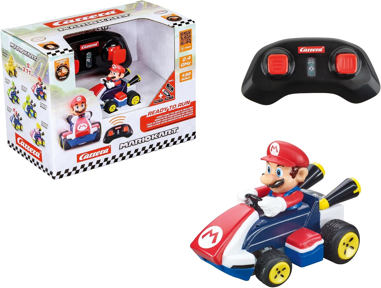 Detalle de Carrera Mario Kart Mini RC Mario Remote-Control Car, Red, 2.4 GHz