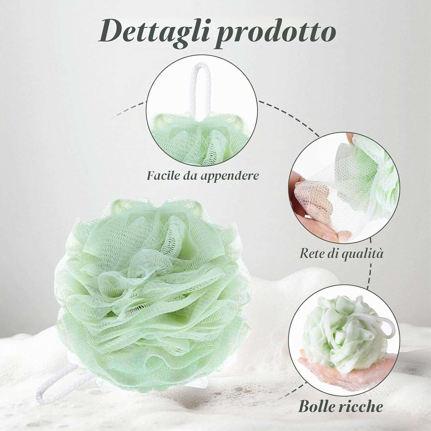 Thumbnail 2 de Flintronic: 4 Spugne Doccia da 60 g con Tessuto a Rete — esfoliazione delicata e massaggio confortevole