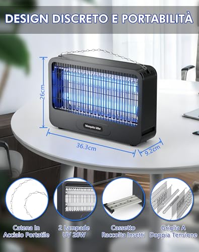 Thumbnail 6 de Lampada Antizanzare Elettrica 3500V Pochrus | Zanzariera UV 20W per Interno/Esterno, Copertura 100 m²