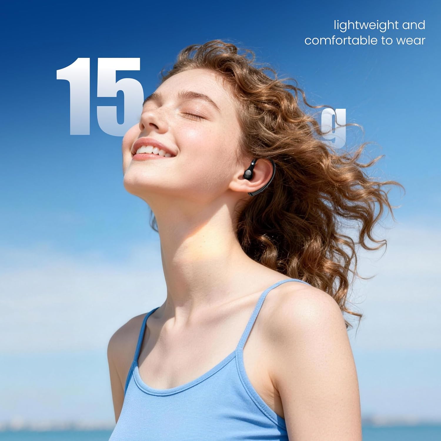 Detalle de Bluetooth Headset with Noise Canceling Microphone and 56H Battery, Ultralight 0.53oz V5.3