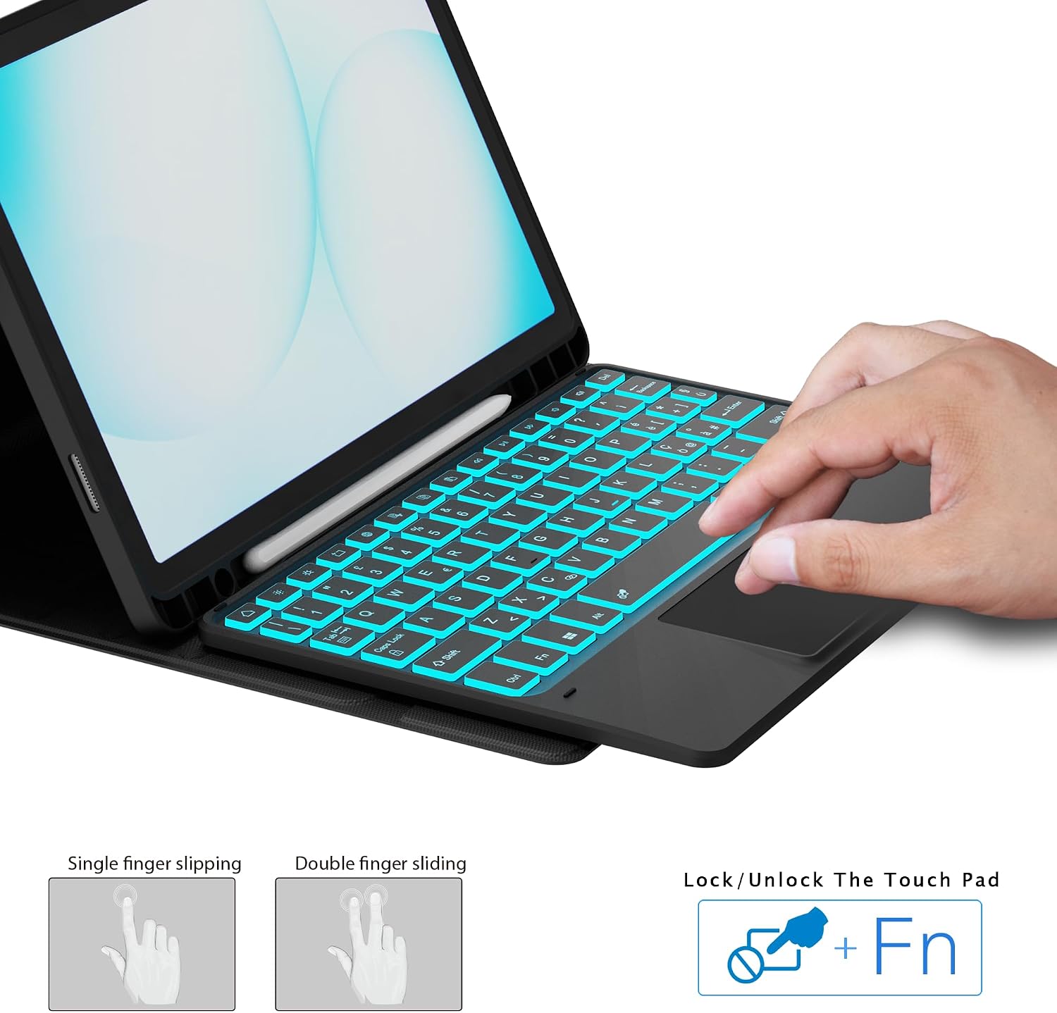 Detalle 2 de VANKEYPAD Custodia Tastiera per Samsung Galaxy Tab A11 Plus / A9+ 11” con touchpad e retroilluminazione a 7 colori