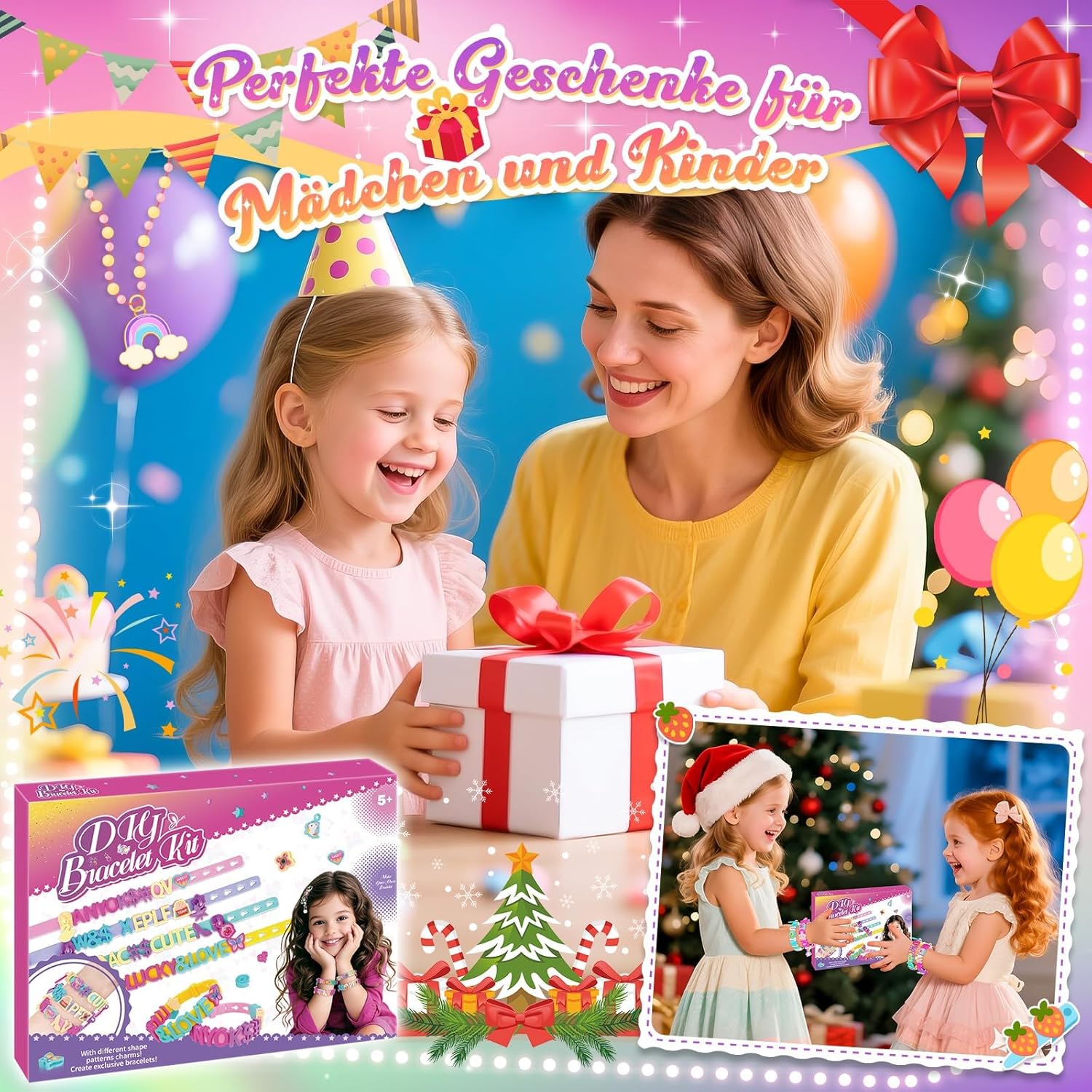 Detalle de Geschenk Mädchen 5–9 Jahre: Bastelset Freundschaftsarmbänder – Glitzer Armbänder Selber Machen