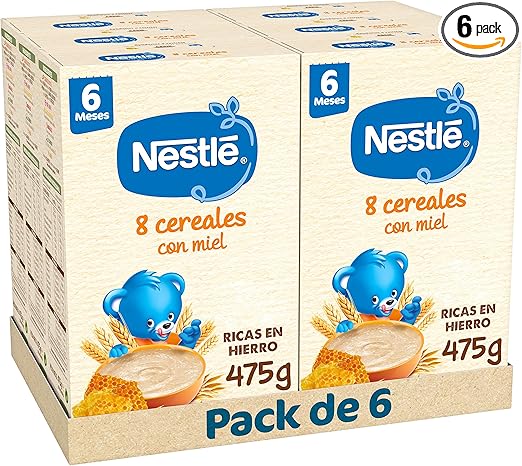 Detalle de Nestlé Papilla 8 Cereales con Miel, Pack 6 x 475g 🍯