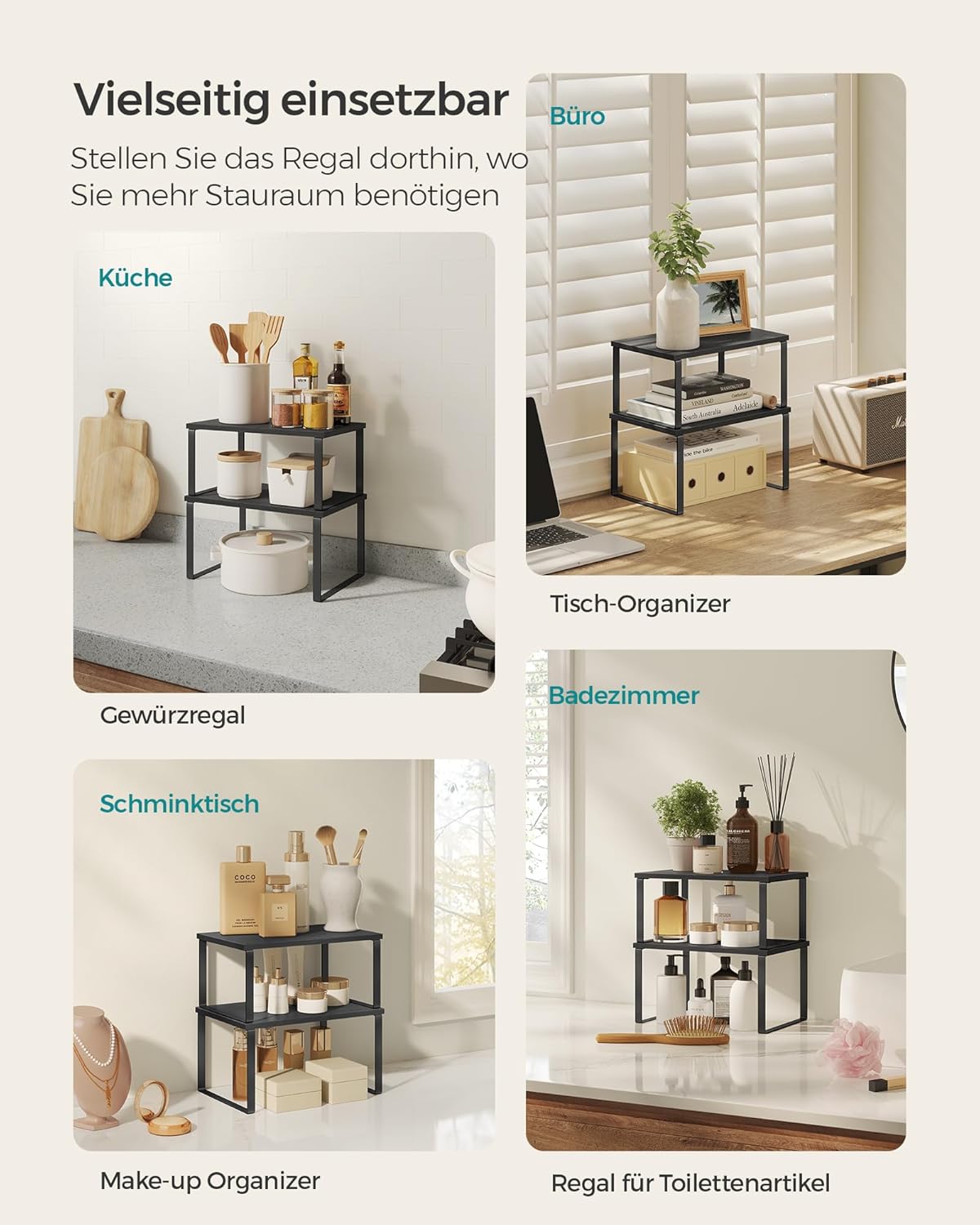 Thumbnail 6 de SONGMICS Gewürzregal CKS027B01 – 4er Set, erweiterbar, stapelbar, Metallrahmen, 19,5 × 29,7 × 15,8 cm