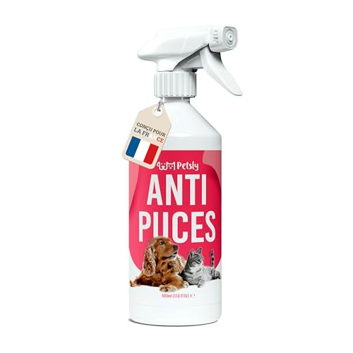 Petsly Spray Anti Puces Chat & Chien -500 ml - Non Tachant, Action Rapide