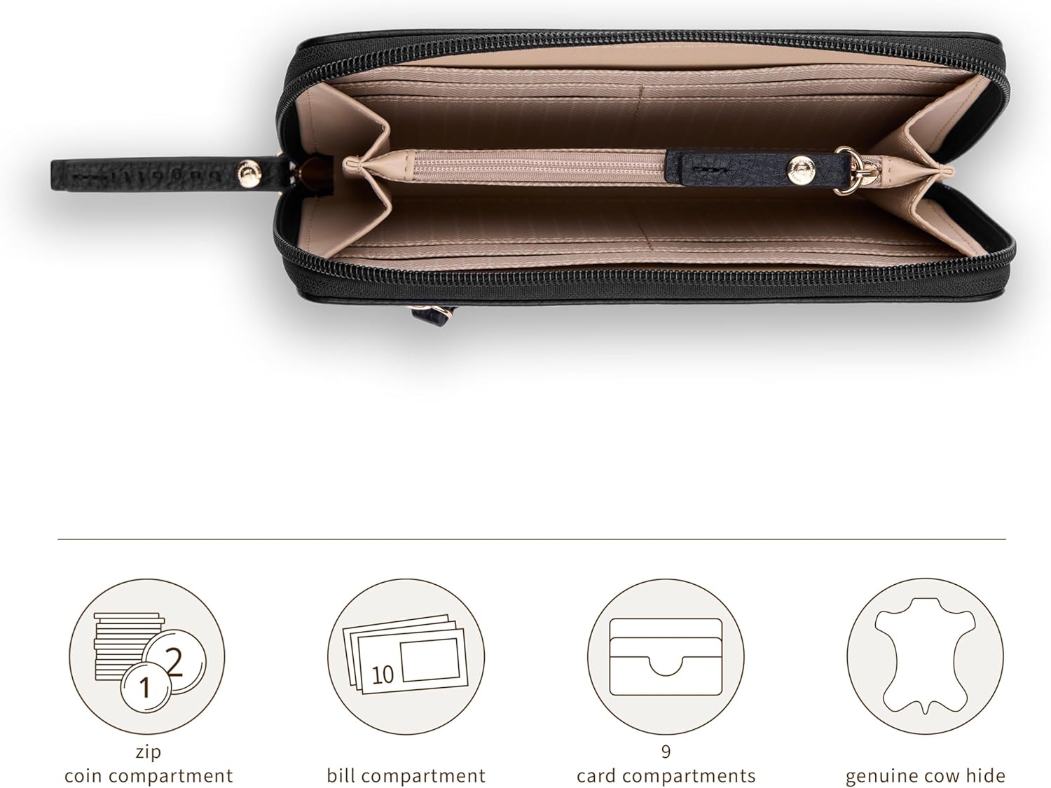 Thumbnail 4 de Bugatti Elina grand portefeuille femme en similicuir noir avec fermeture éclair