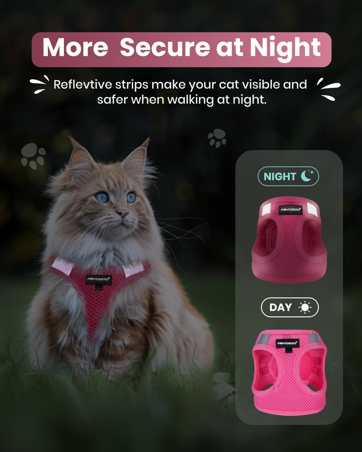 Detalle de FAYOGOO escape-proof cat harness and lead set for outdoor walking (adjustable vest)
