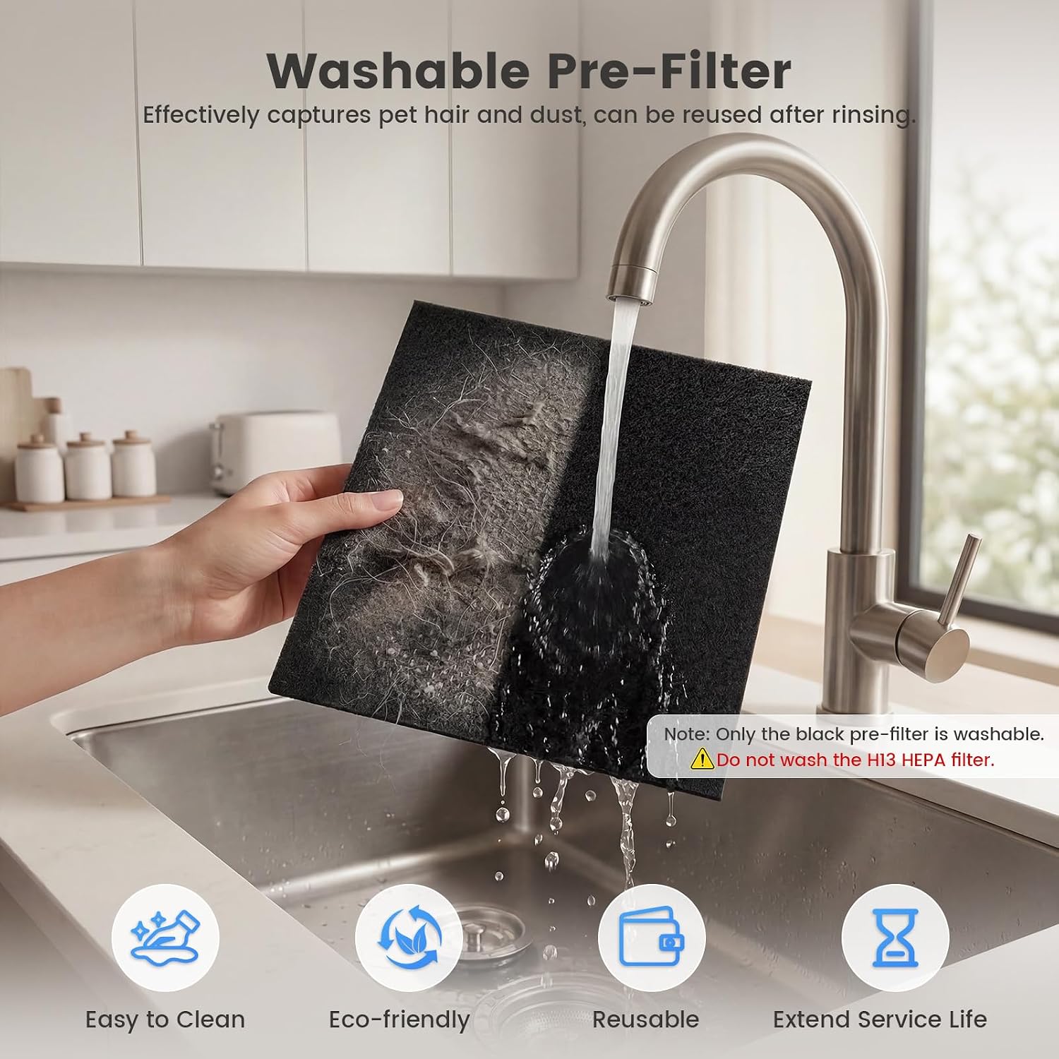 Detalle de HEARBOBO K06 Air Purifier for Large Rooms up to 3,000 sq.ft with H13 True HEPA, Washable Pre-Filter, and PM2.5 Sensor