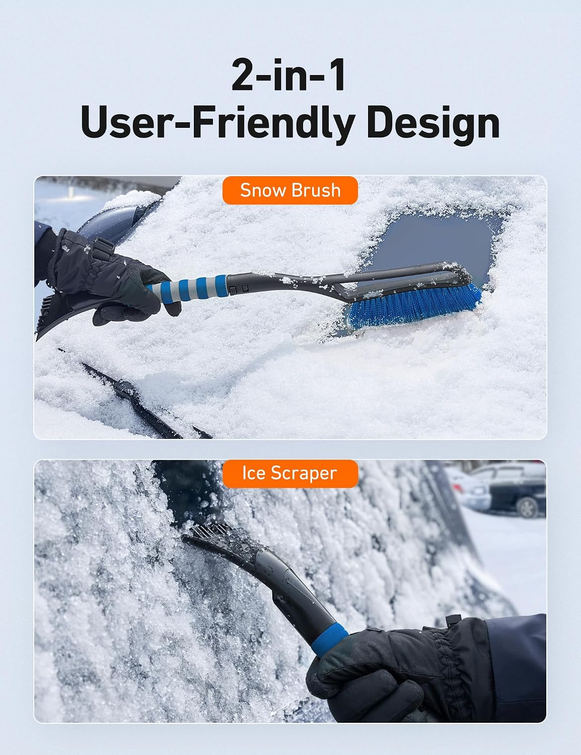 Detalle de AstroAI 2-Pack 27-Inch Snow Brush and Ice Scraper, Detachable with Storage Bag