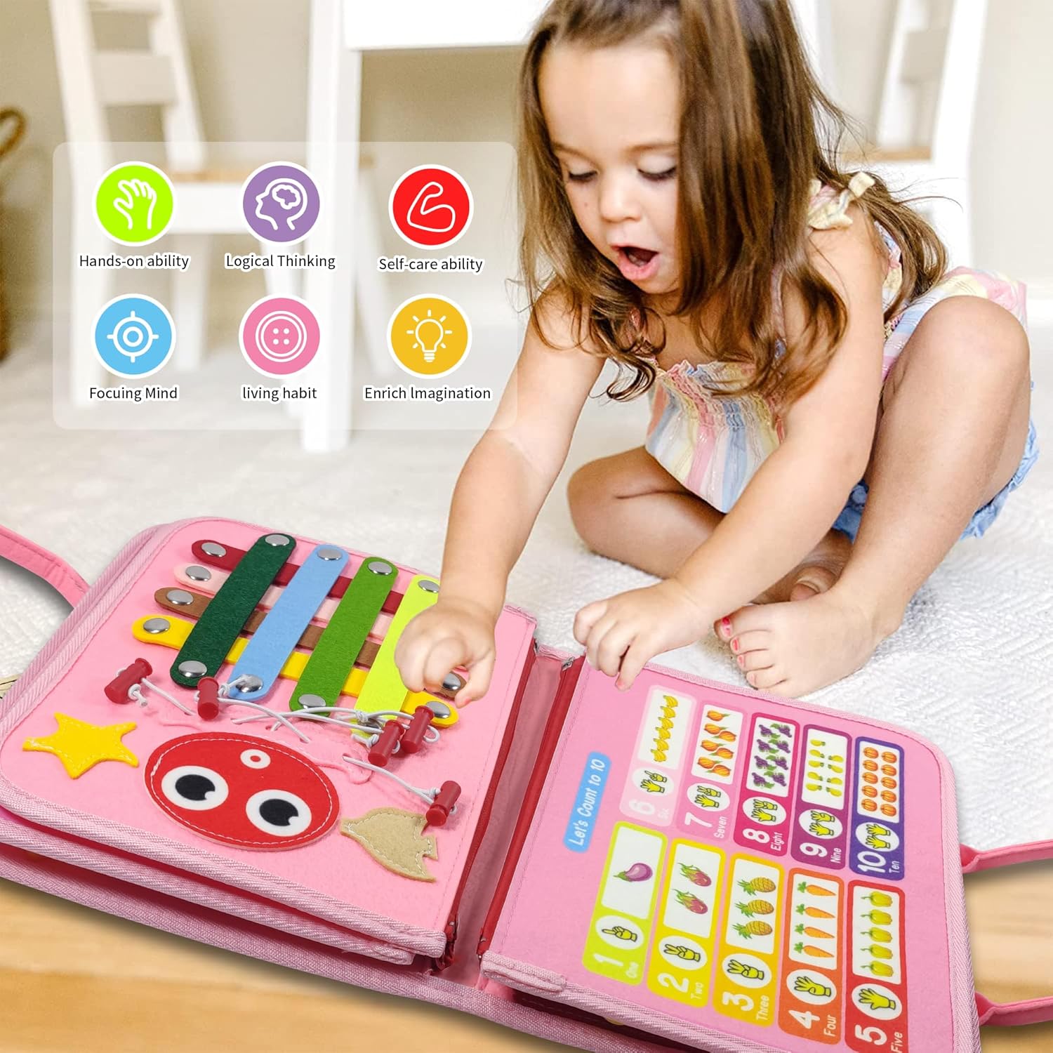 Detalle de LearnToy Montessori Busy Board for Girls (3–5 Years): An Engaging Travel-Friendly Learning Toy