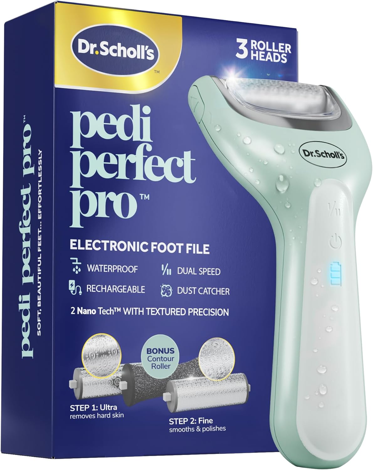 Detalle de Dr. Scholl's Pedi Perfect Pro Electric Foot File with 3 Roller Heads