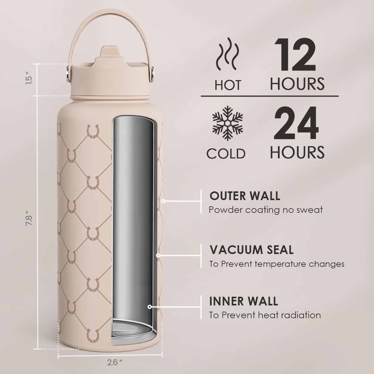 Detalle 1 de SANDJEST SJ-DW-SS-WB32SL Horse Insulated Water Bottle, 32 oz