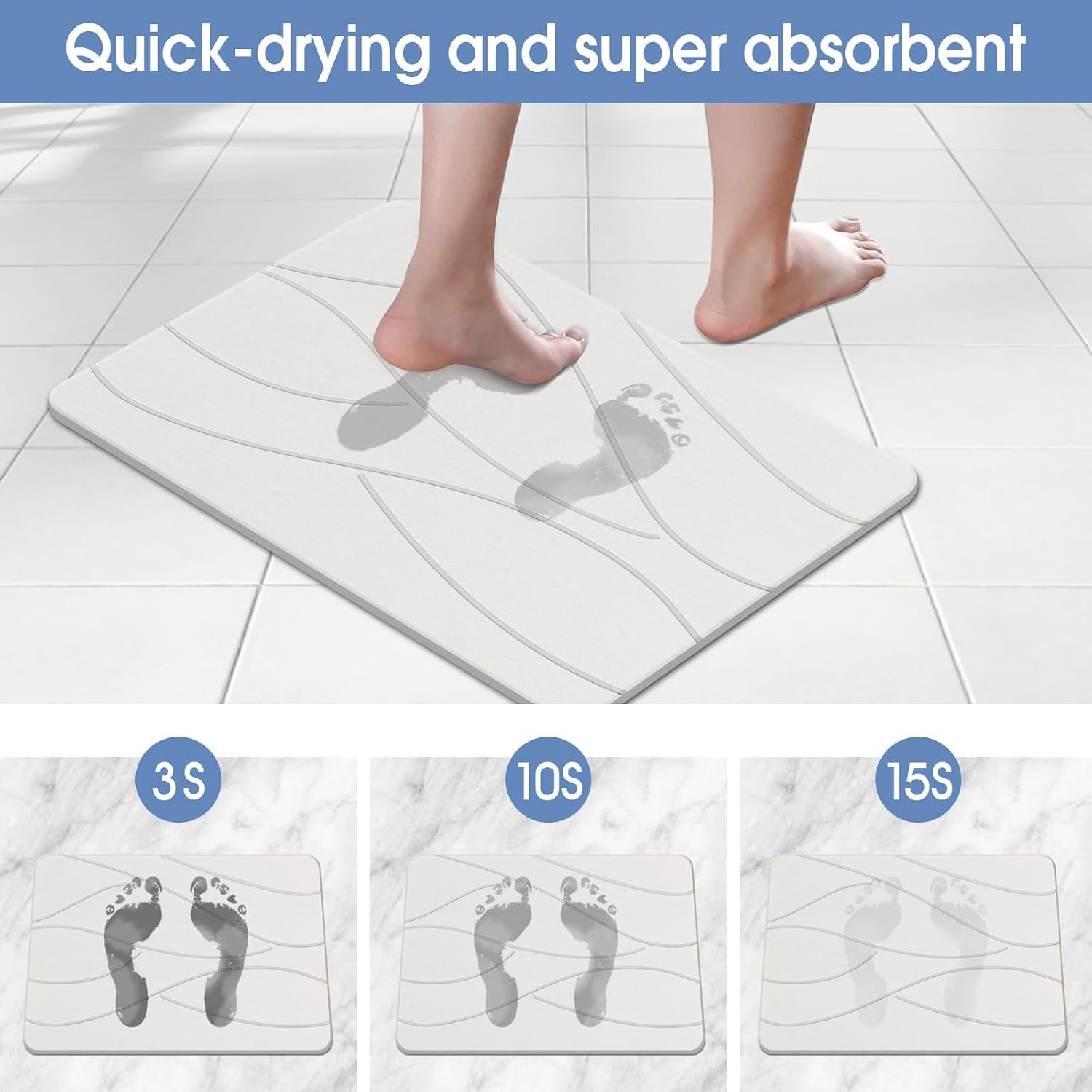 Detalle 2 de Veeloim Stone Bath Mat 23.6" Diatomaceous Earth
