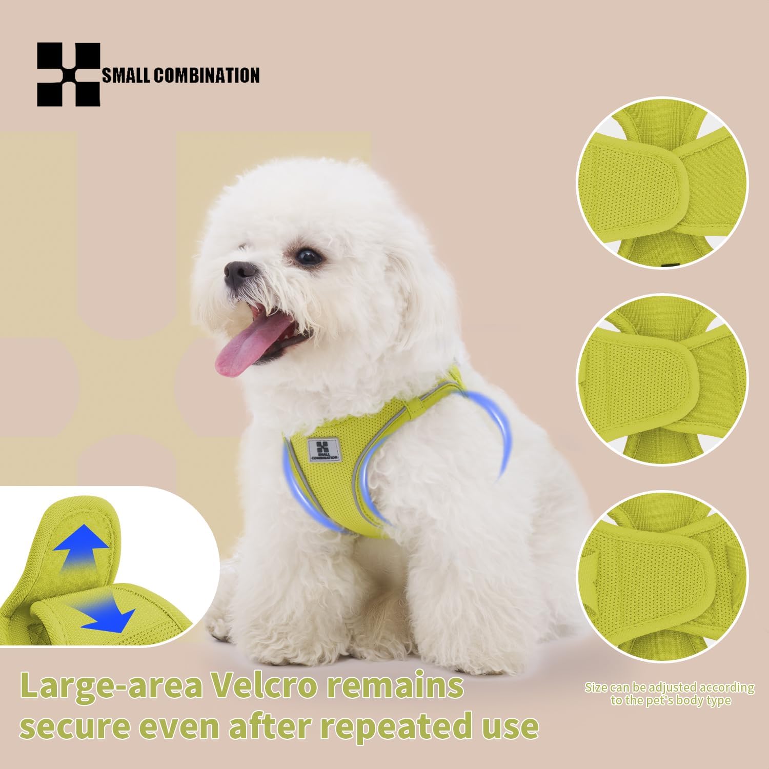 Thumbnail 2 de Small Combination dog harness & leash set (XXS) in Lemon Yellow – step-in adjustable reflective pet vest