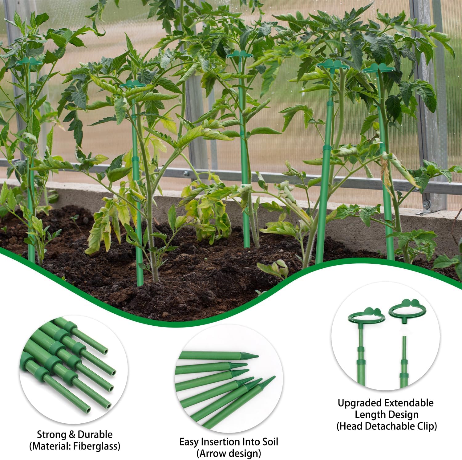 Detalle 2 de BOVITRO XSSSG-3 Extendable Plant Stakes, Fiberglass, 17.9–42.3 Inches, 3-Pack