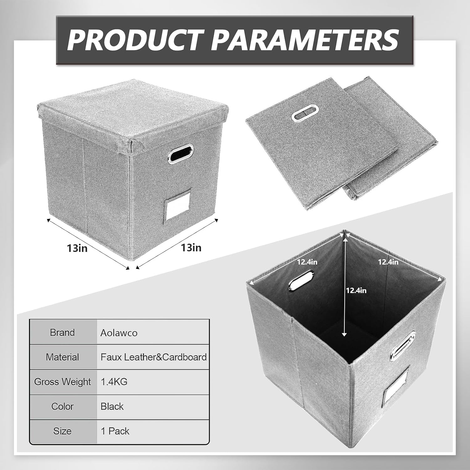 Thumbnail 6 de Aolawco 2-Pack 12-inch Vinyl Record Storage Boxes with Lids & Handles (Grey) – Folding LP/ CD Organiser