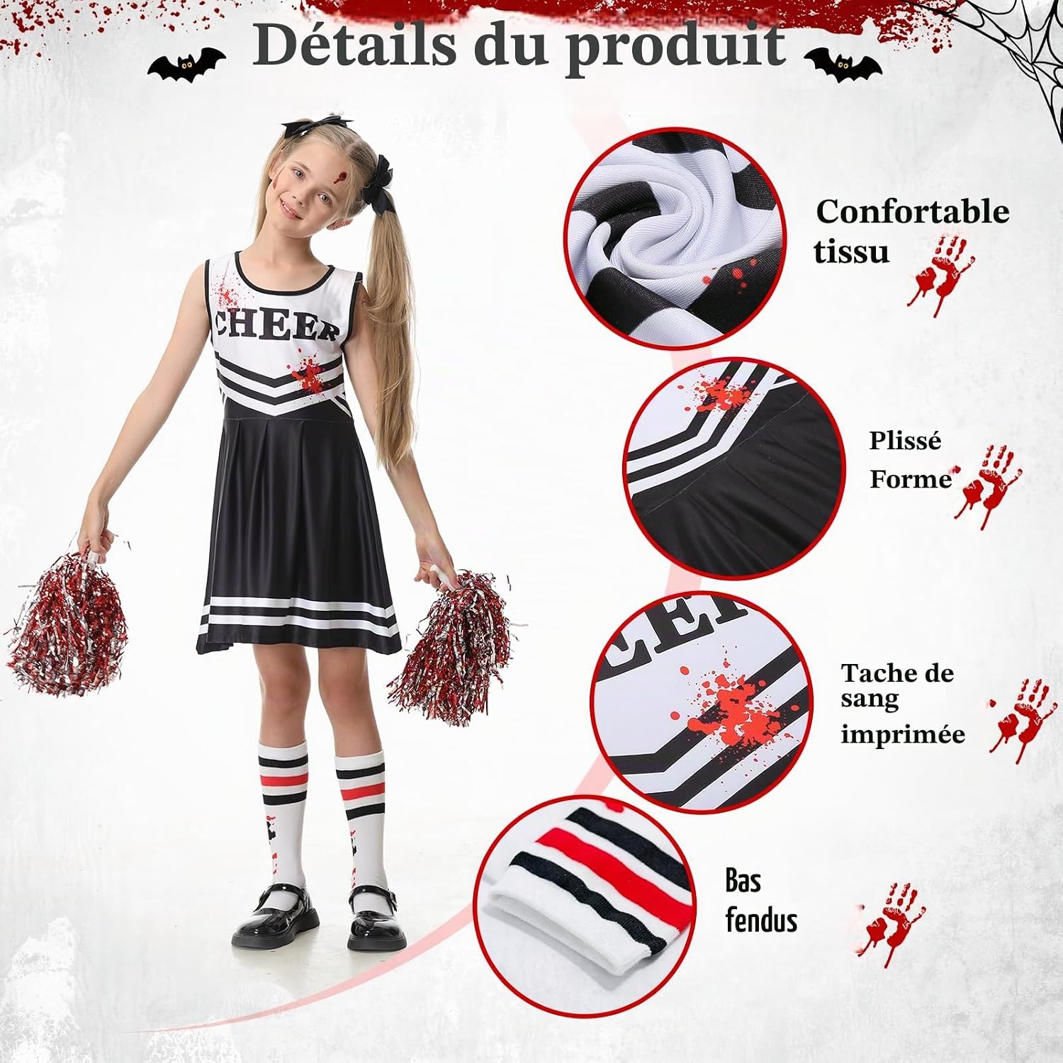 Detalle 2 de Zombie-cheerleaderkostuum voor kinderen van 7 tot 14 jaar