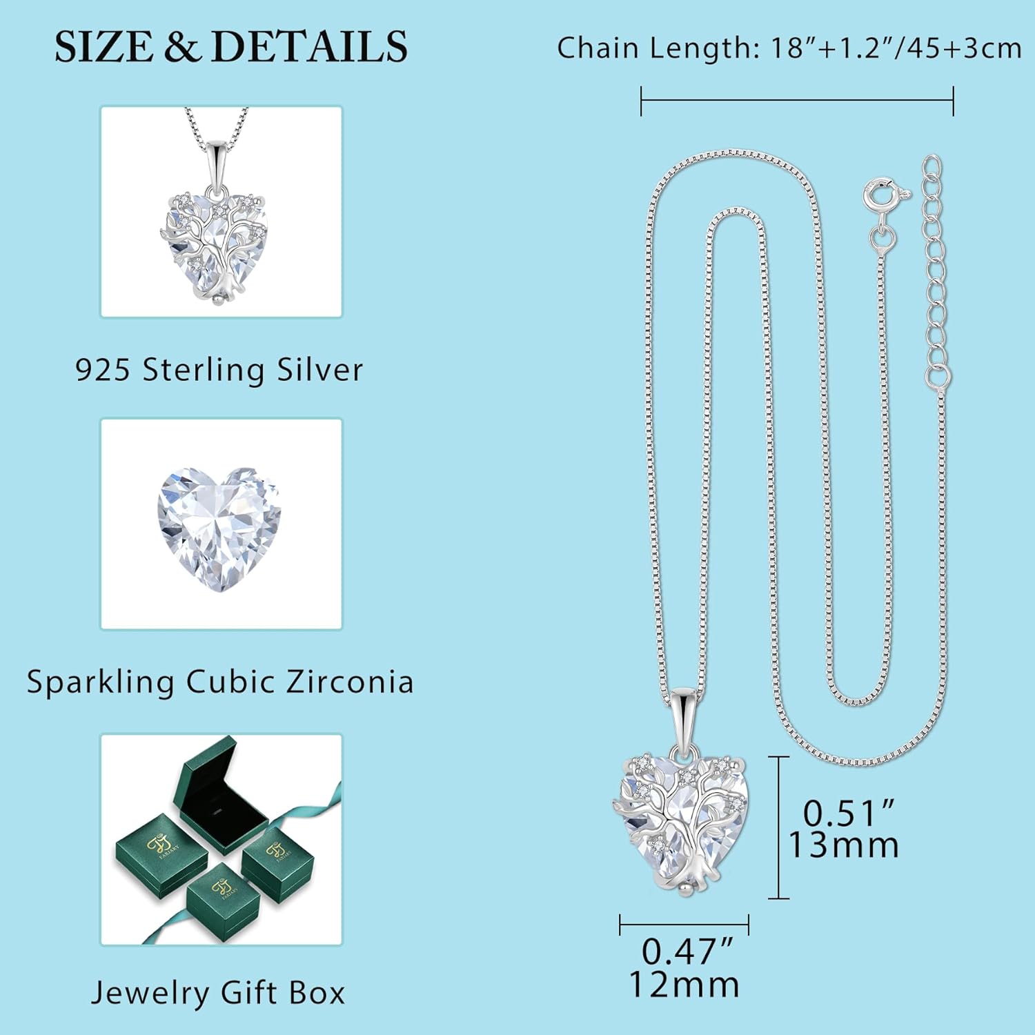 Thumbnail 4 de FJ Lebensbaum Kette Damen aus 925 Sterling Silber mit Herz & Baum des Lebens – Anhänger mit Geburtsstein