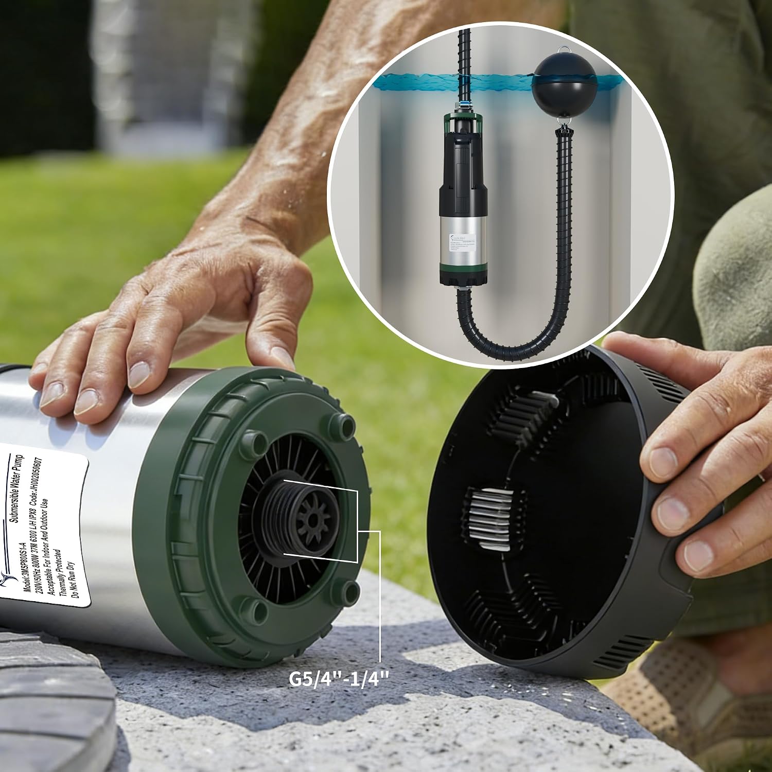 Detalle de LANCHEZ Tauch-Druckpumpe 3 inox – 800 W, 6.300 l/h, 37 m Förderhöhe, IPX8, inklusive Seilset