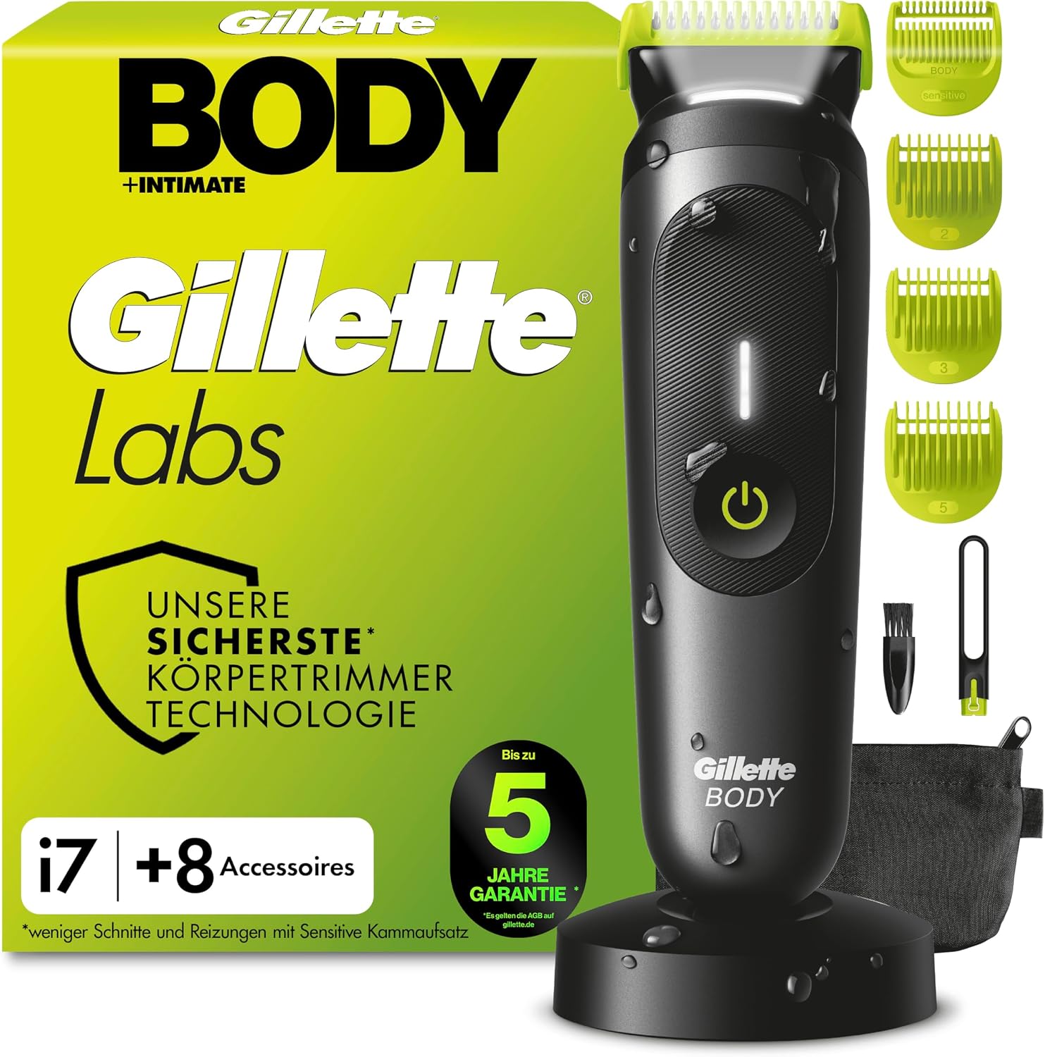 Detalle de GilletteLabs i7 Body + Intimate Trimmer Herren – SkinFirst-Technologie, AquaGrip & LED-Licht
