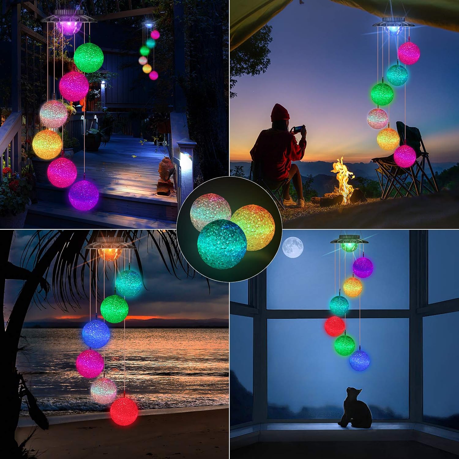 Detalle de iShabao Ball Solar Wind Chime Light with Colour-Changing LED Globe