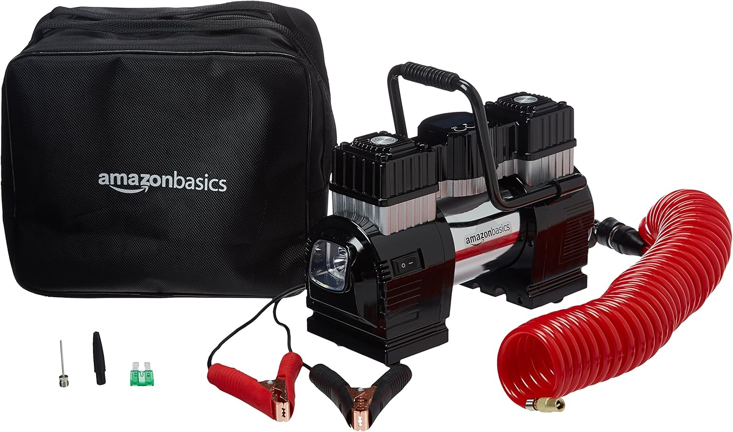 Thumbnail 6 de Amazon BasicsCompresseur d'air numérique portable avec pinces et étui - Noir/Rouge