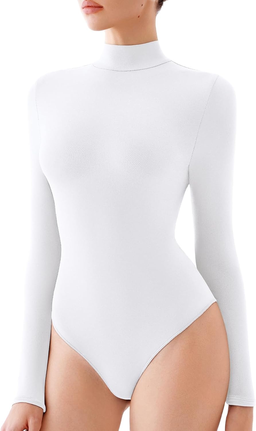 Detalle de REORIA Women's Turtleneck Bodysuit, Double-Lined Slim-Fit Long Sleeve