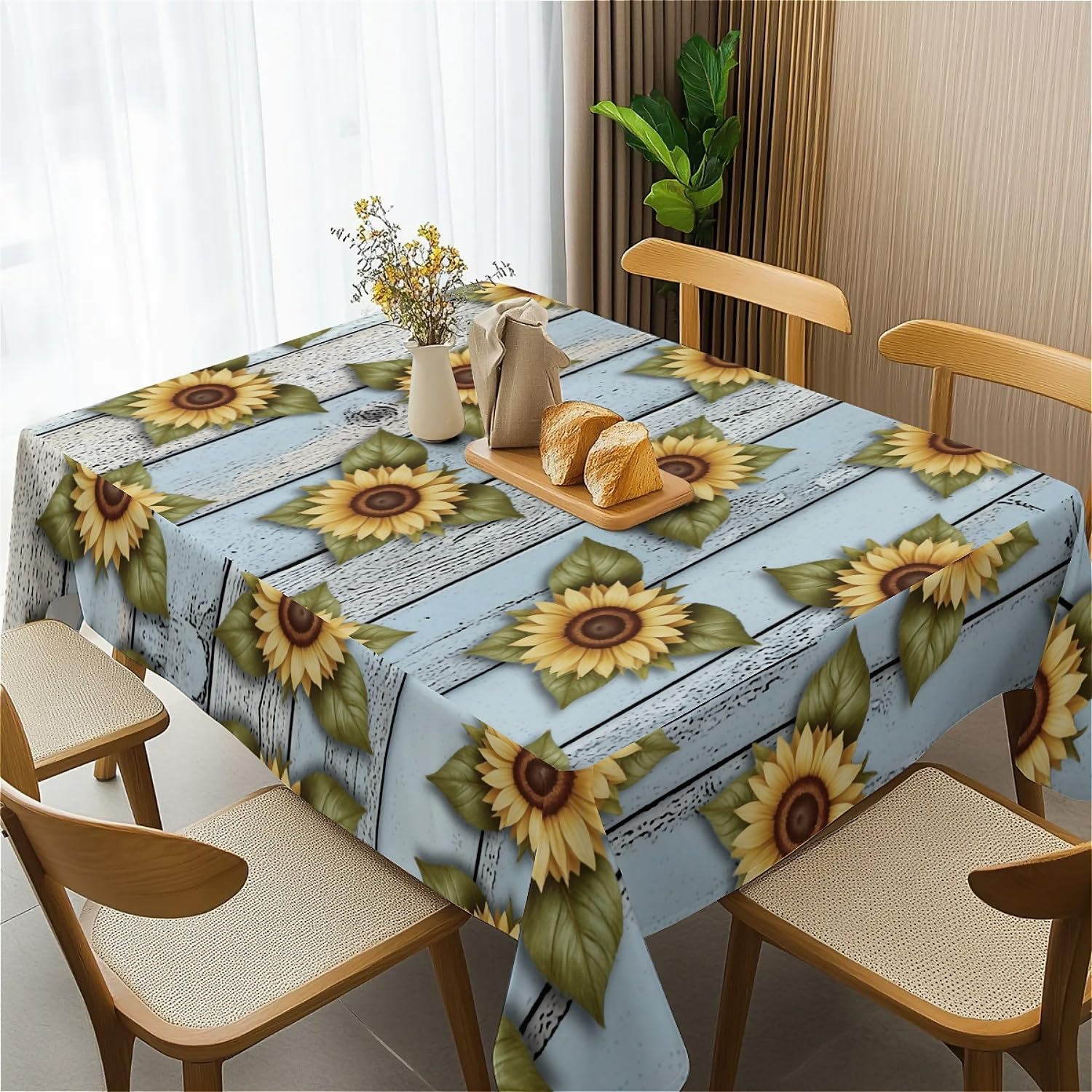 Thumbnail 5 de artslion Rectangle Waterproof 60x84in Wipeable Table Cover – Sunflowers on Blue, Non-PVC Fabric