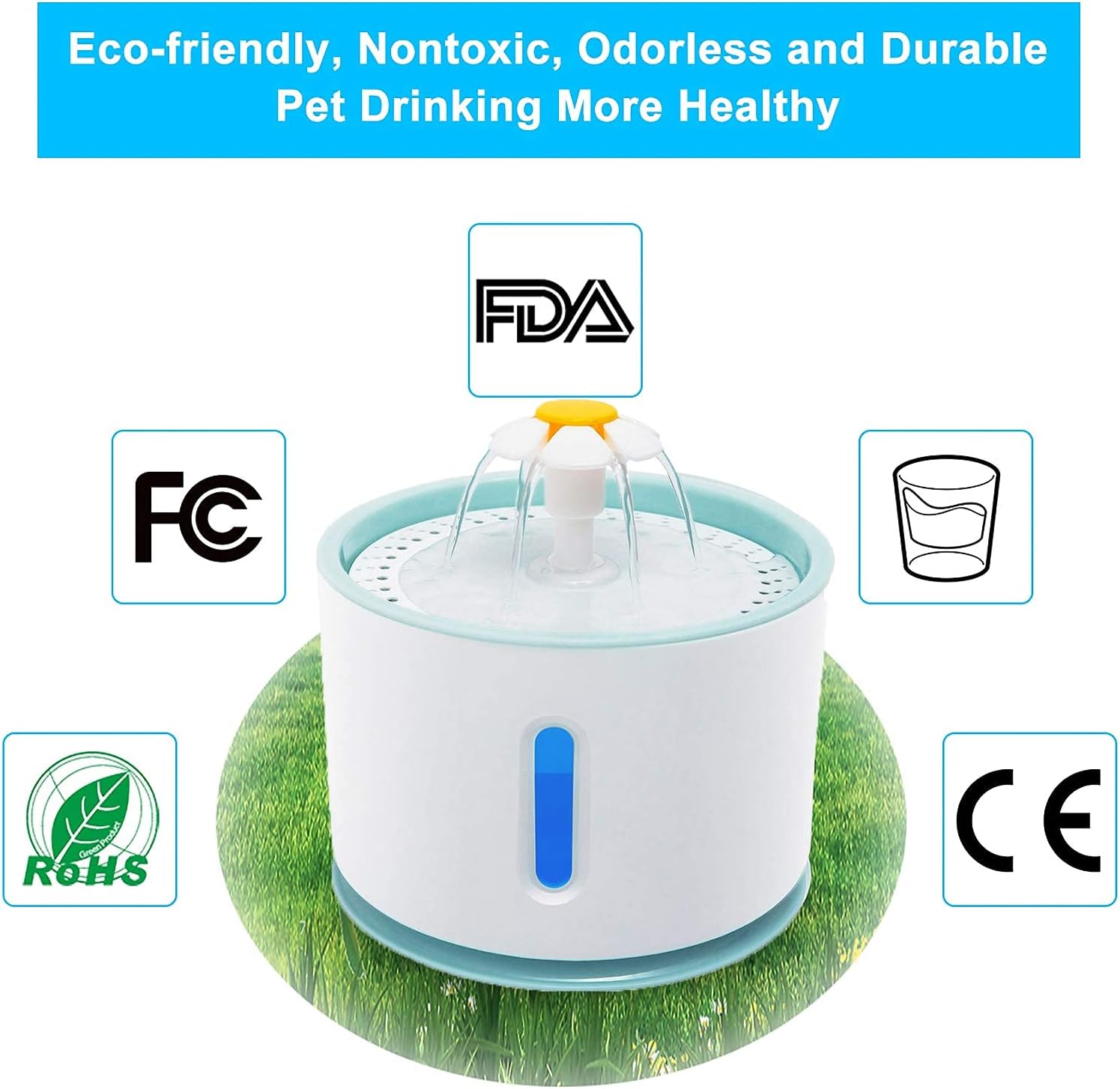 Thumbnail 2 de Cat Water Fountain – Ultra Quiet automatic cat drinking fountain with water level window, LED light and 1 carbon filter