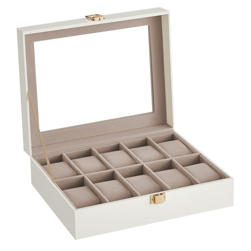 Detalle de SONGMICS Boîte à Montres 10 Emplacements JWB010W01 – Coffret écrin avec couvercle en verre et serrure en métal
