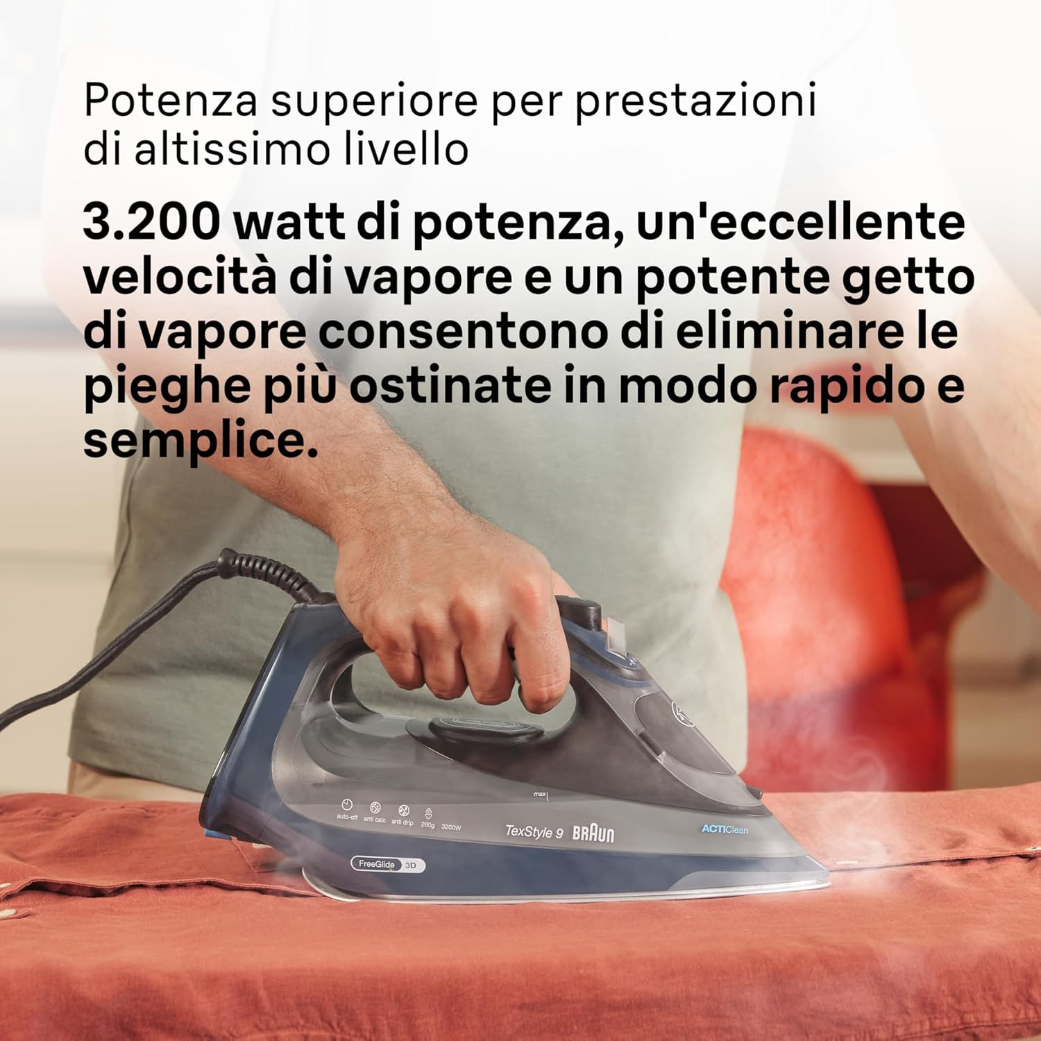 Detalle 2 de Braun TexStyle 9 SI9682DB: ferro da stiro a vapore con tecnologia 3D FreeGlide e iCare