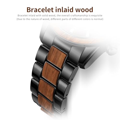Detalle de OLEVS Montre chronographe Homme à Quartz Japonais – Bracelet Bois Massif ou Acier Inoxydable, 30 m – Bois de Santal Rouge 3645