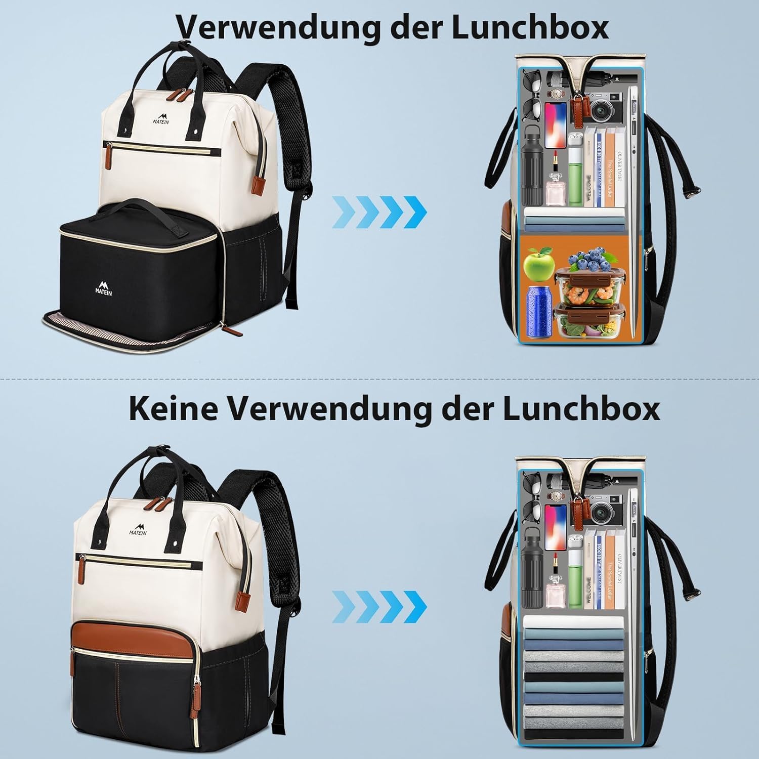 Detalle de MATEIN 2-i-1-ryggsäck med laptopfack för 15,6 tum och avtagbar kylväska
