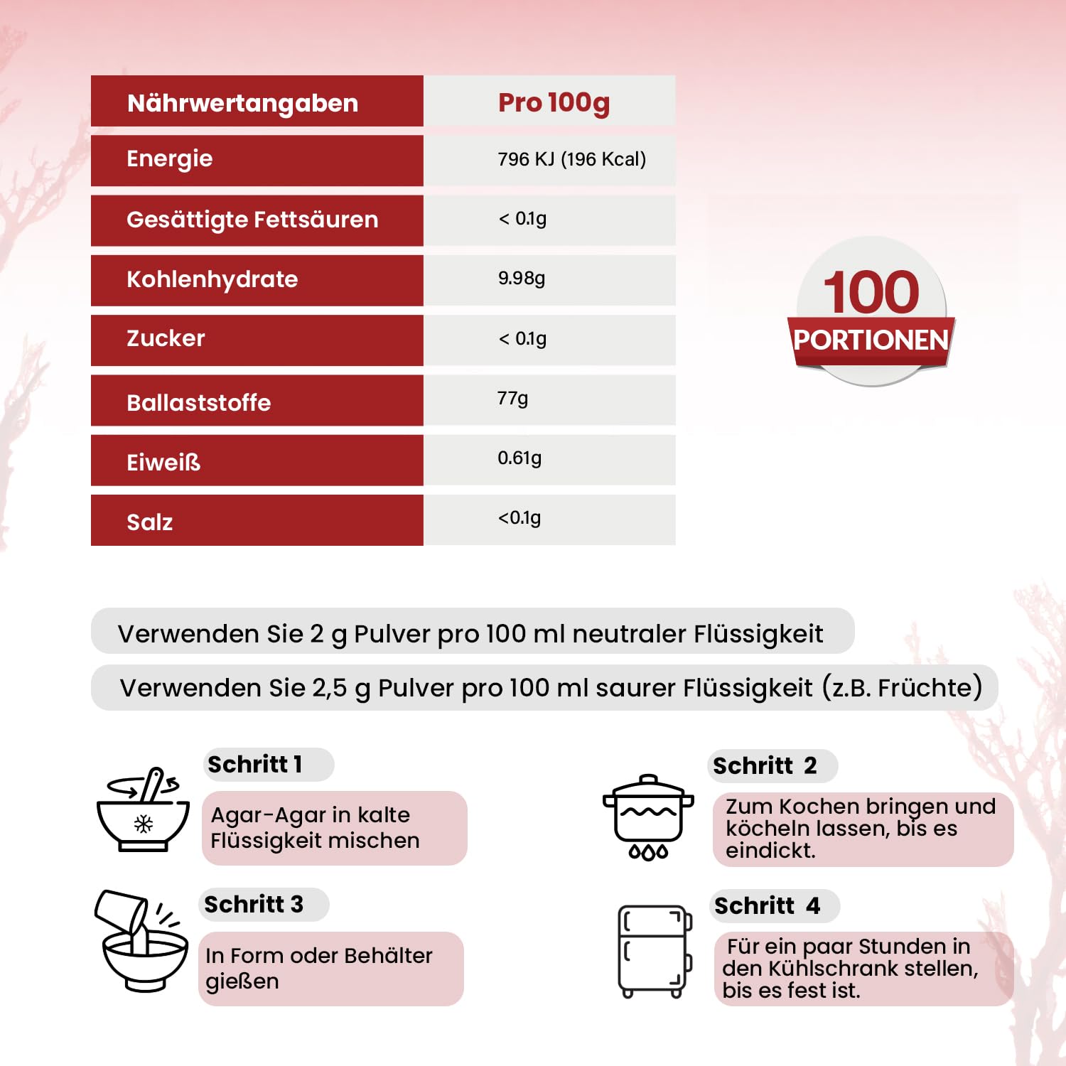 Detalle de Agar Agar Pulver 300g – Veganes Gelatinepulver, Glutenfrei, Halal & Koscher