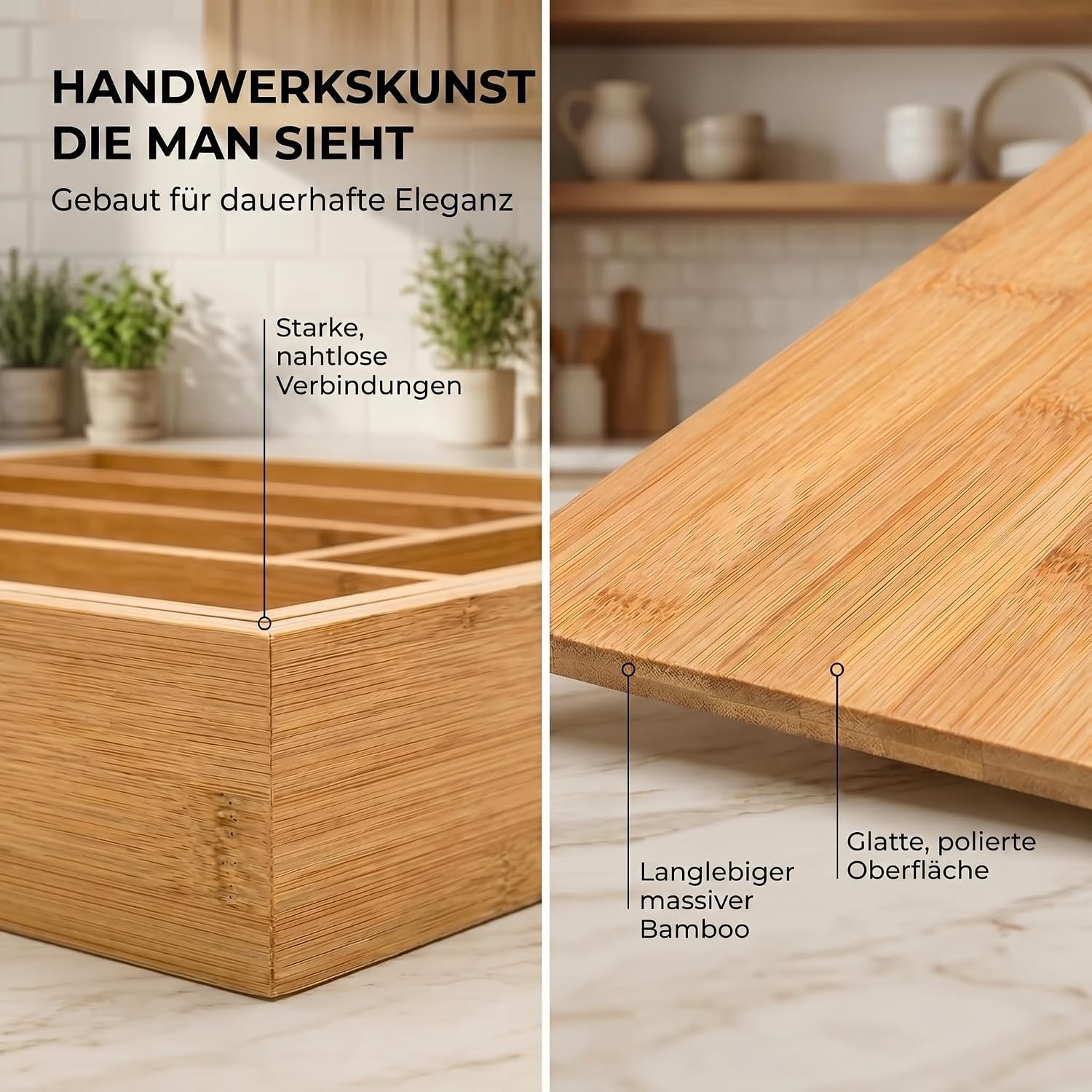 Detalle 2 de Dimono Bamboo Cutlery Tray, 7 Compartments, Adjustable 29 x 45 cm