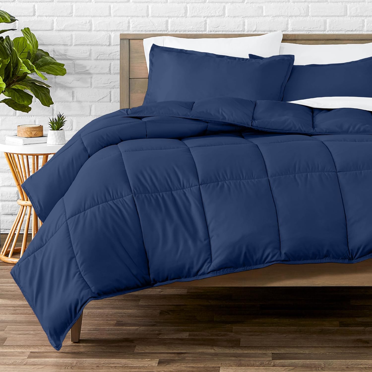Detalle de Bare Home Comforter Set – Queen Size (Dark Blue): Ultra-Soft, Goose Down Alternative