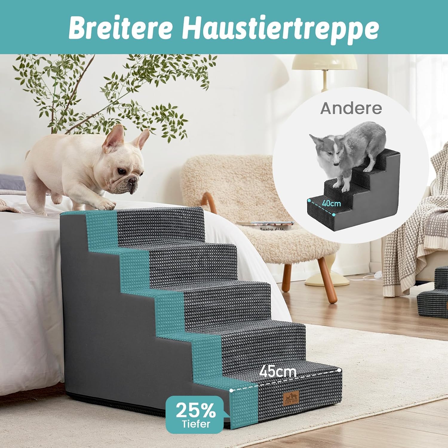 Detalle 2 de COZY KISS Hundetreppe 45cm für Sofa