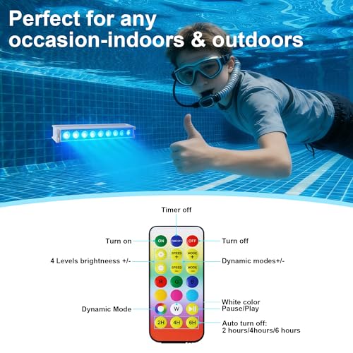 Detalle de Luz LED sumergible para piscina inalámbrica Facarler: iluminación subacuática con mando y 8 modos