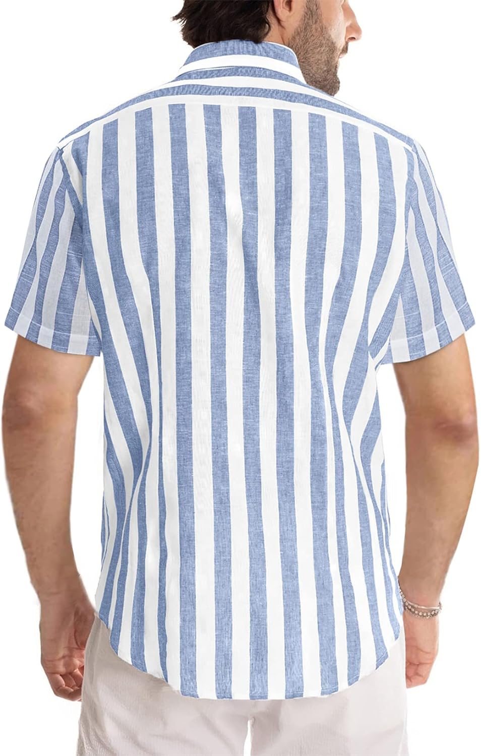 Detalle de JMIERR Men's Casual Stylish Short Sleeve Button-Up Striped Dress Shirt