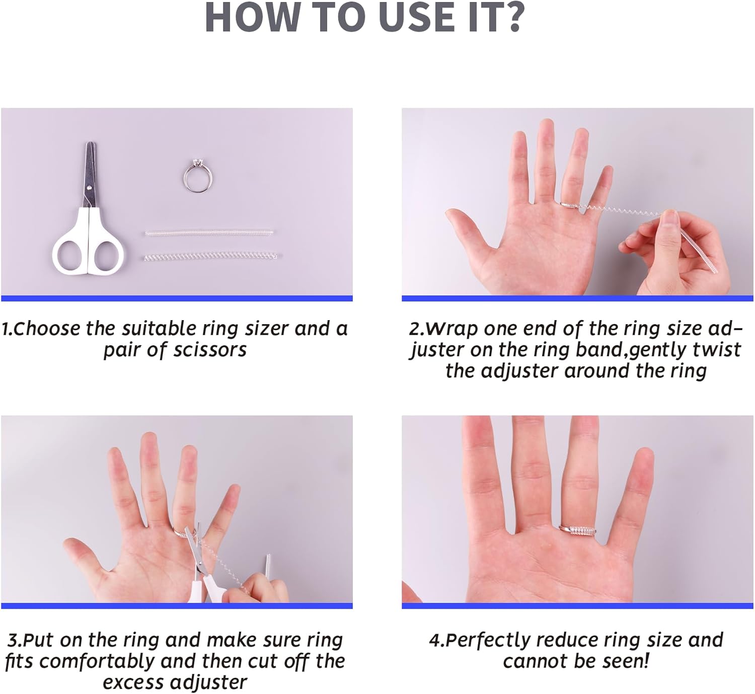 Detalle de Ring Size Adjuster for Loose Rings – 12 Pack (4 Sizes) Transparent Silicone Guards
