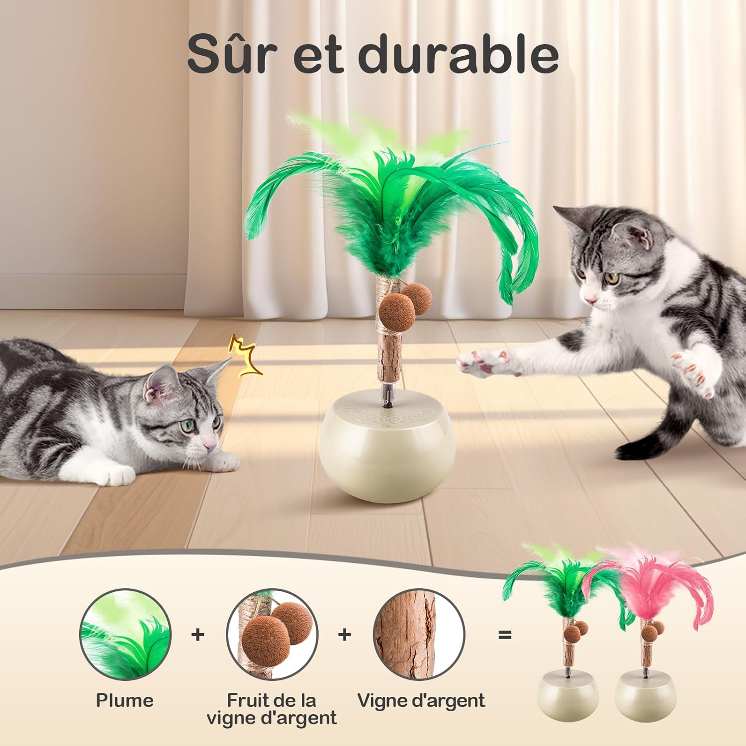 Detalle de Migipaws Jouet interactif pour Chat avec plume et rouleau électrique – rechargeable
