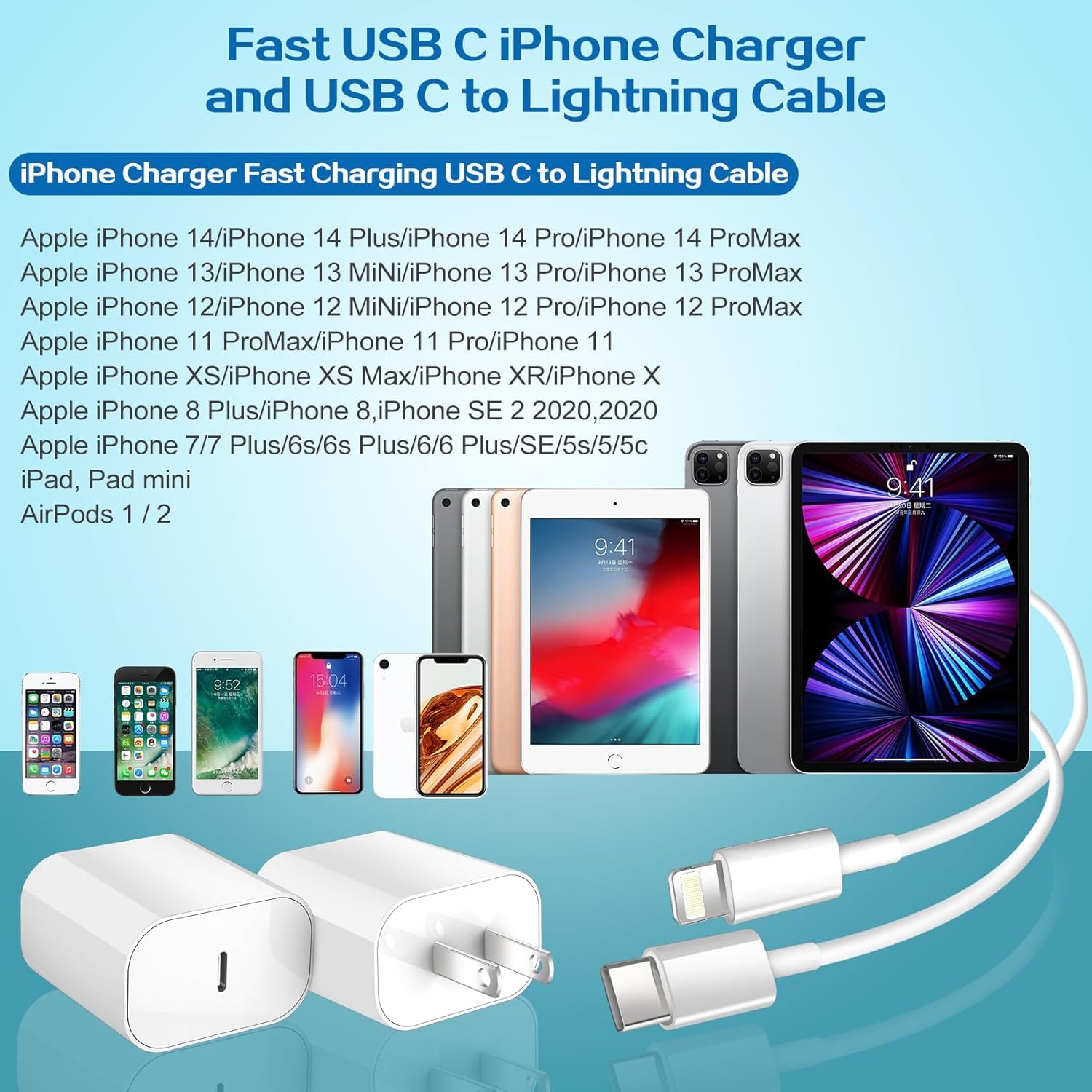 Detalle de WILLTOP USB-C iPhone Charger 2-Pack with 10-Foot MFi Lightning Cables