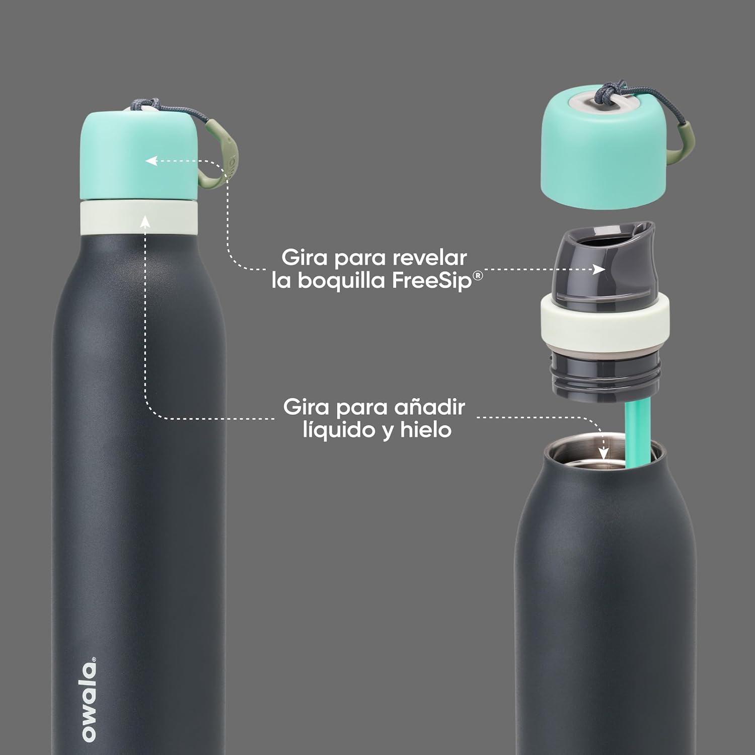 Thumbnail 2 de Owala FreeSip Twist Insulated Stainless Steel Water Bottle (24-oz) with Straw, Blue/Grey