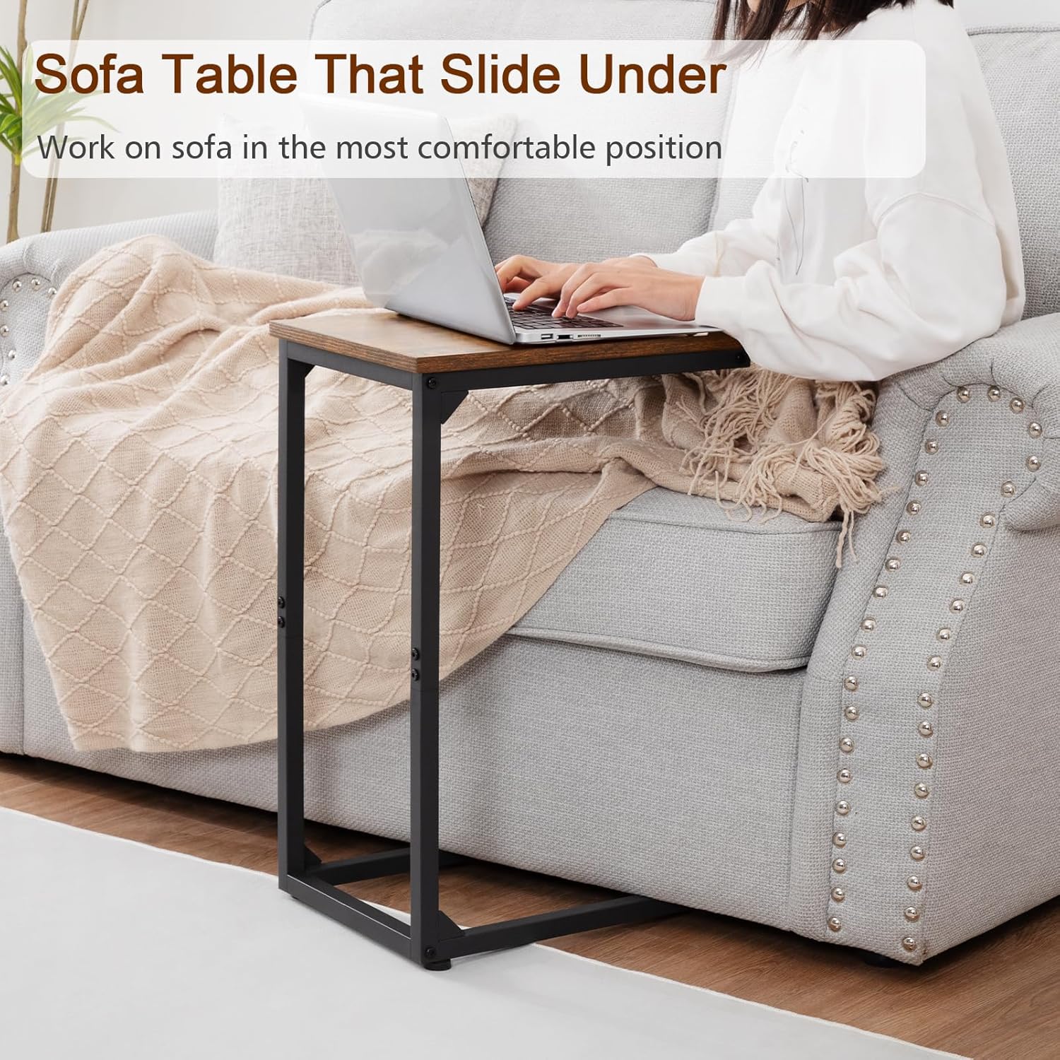 Detalle 2 de AMHANCIBLE C-Shaped Side Table (UHET02CBR-1) for small spaces