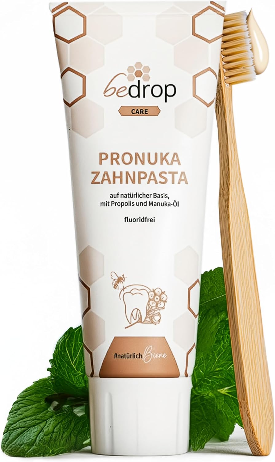 Detalle de bedrop Pronuka fluoridfreie Zahnpasta mit Propolis & Manuka-Öl (Zitrone-Minze, 75 ml)