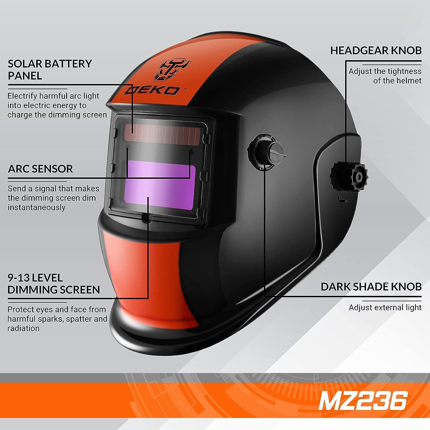 Detalle 2 de DEKO Casco de soldadura solar autooscurecimiento 4/9-13