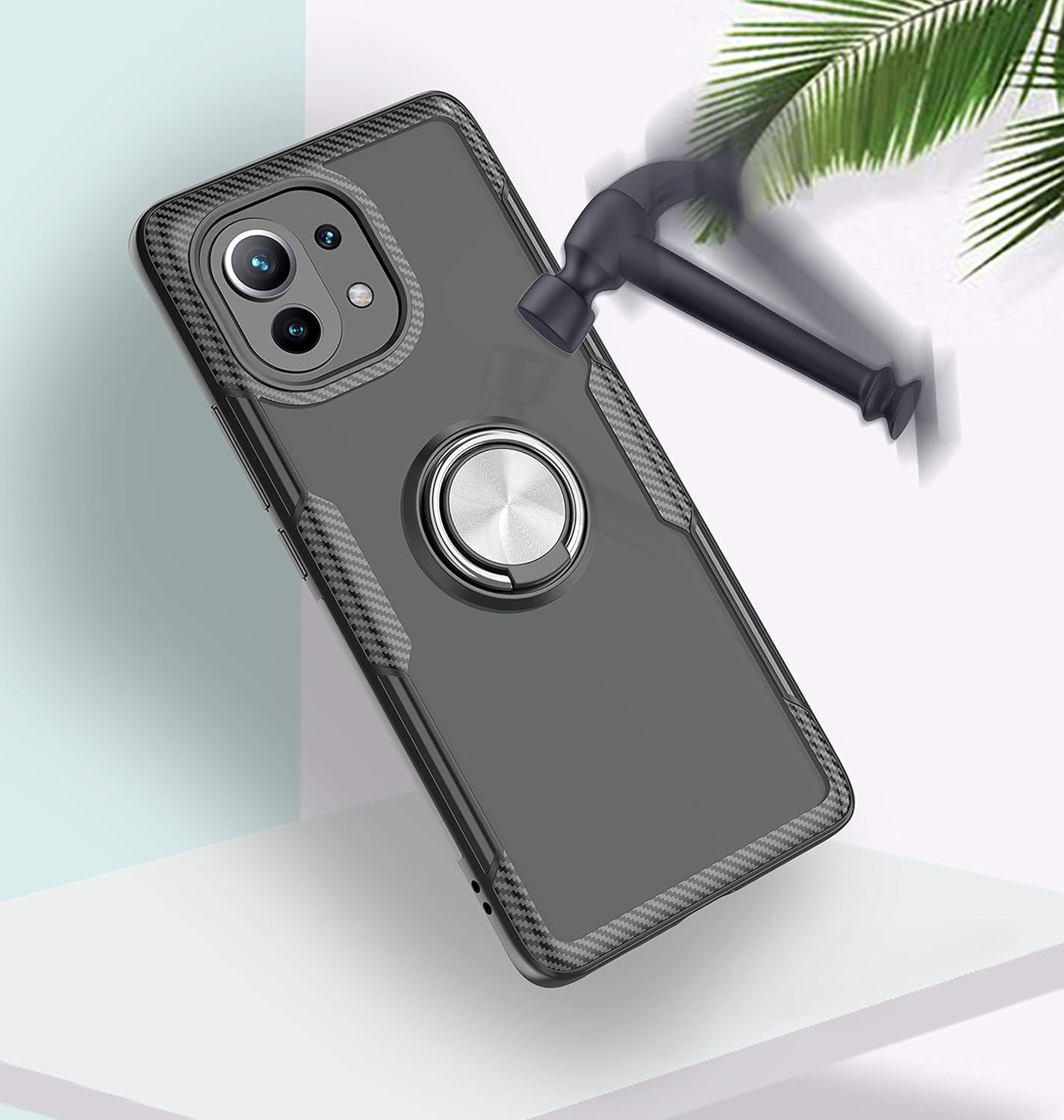 Thumbnail 6 de SORAKA Hülle für Xiaomi Mi 11 5G – transparente Hülle mit Ringständer, Silikonrahmen und Metallplatte zur Autohalterung